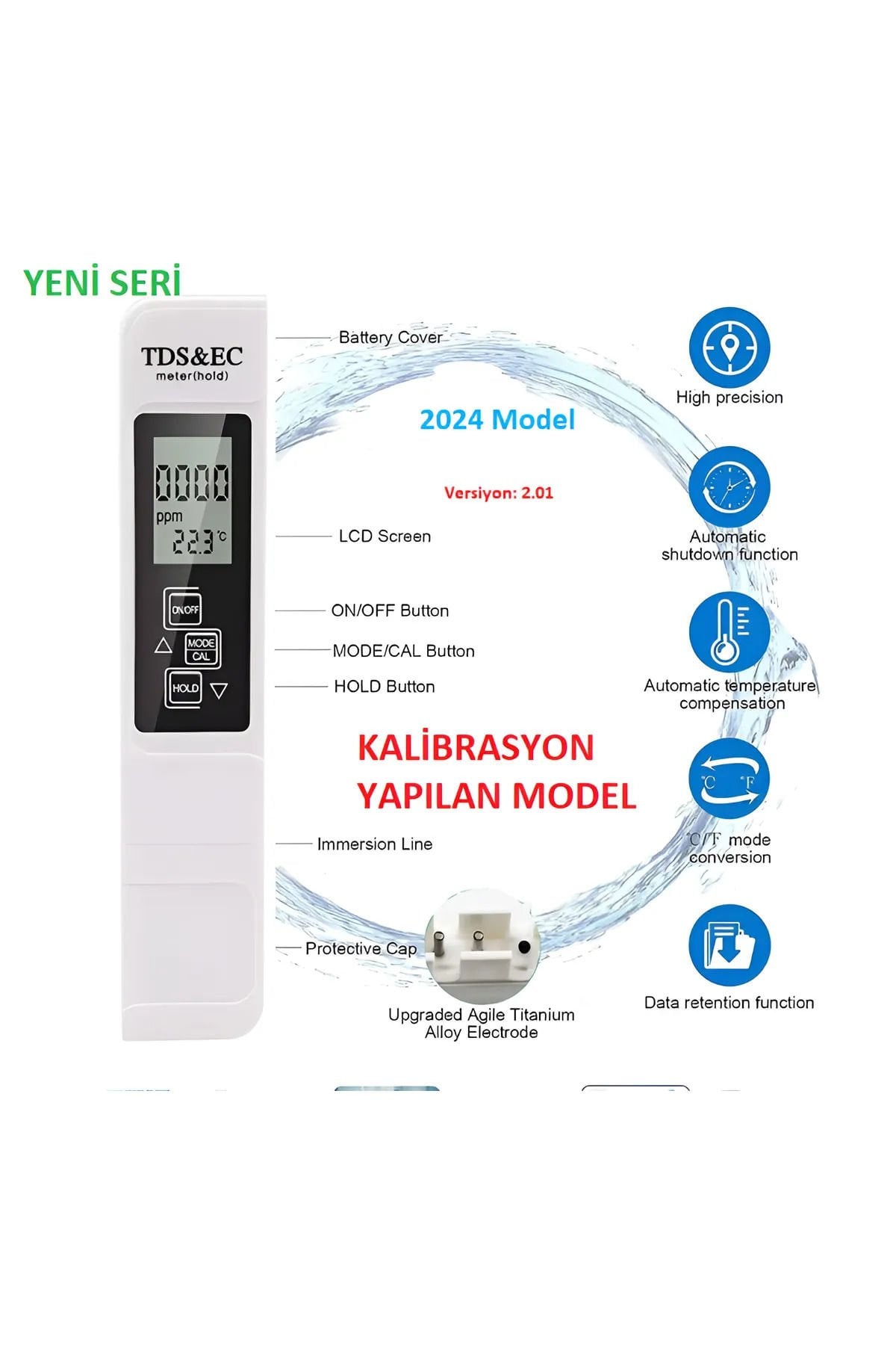 EC/PPM Metre TDS Ölçer-Su Kalitesi Ölçer( KALİBRASYON ÖZELLİKLİ)