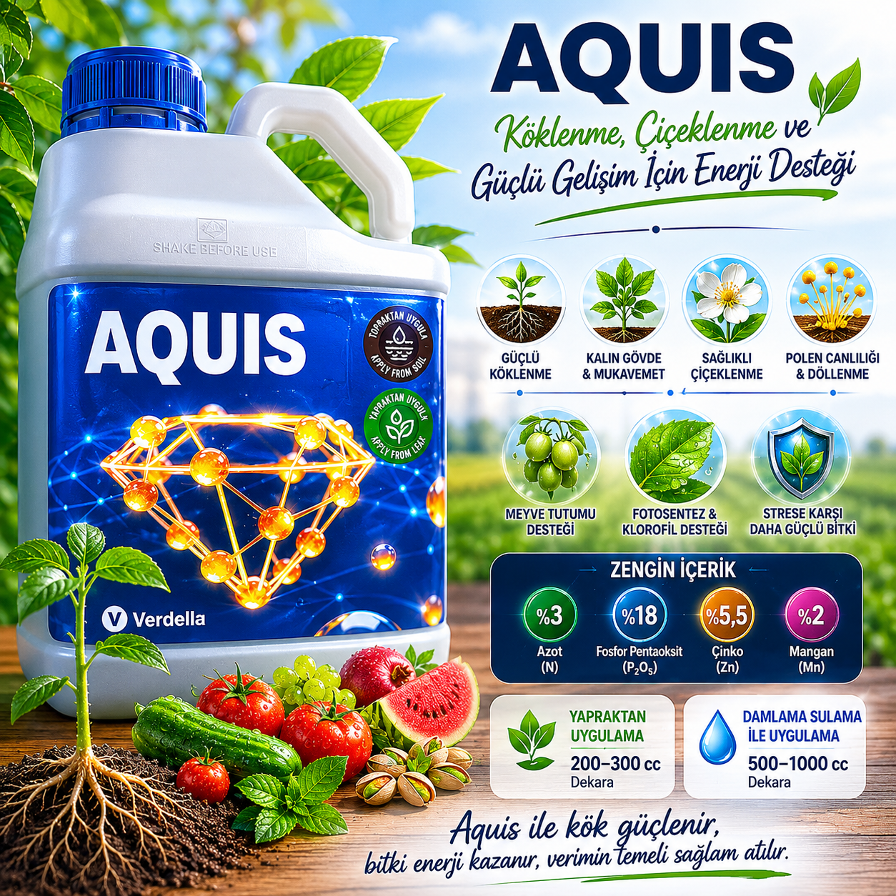 ''AQUİS'' Köklenme, Çiçeklenme ve Güçlü Gelişim 5LİTRE/7KG
