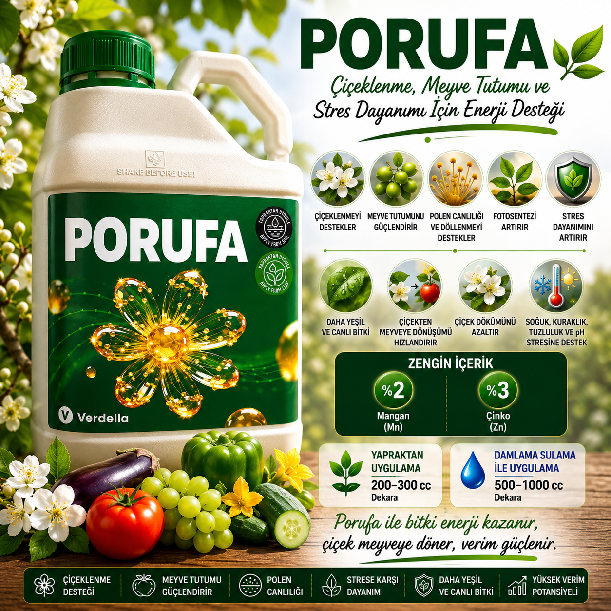 PORUFA Güçlü Gelişim, Canlı Yeşil Aksam ve Dengeli Beslenme Desteği 5 LT/6KG