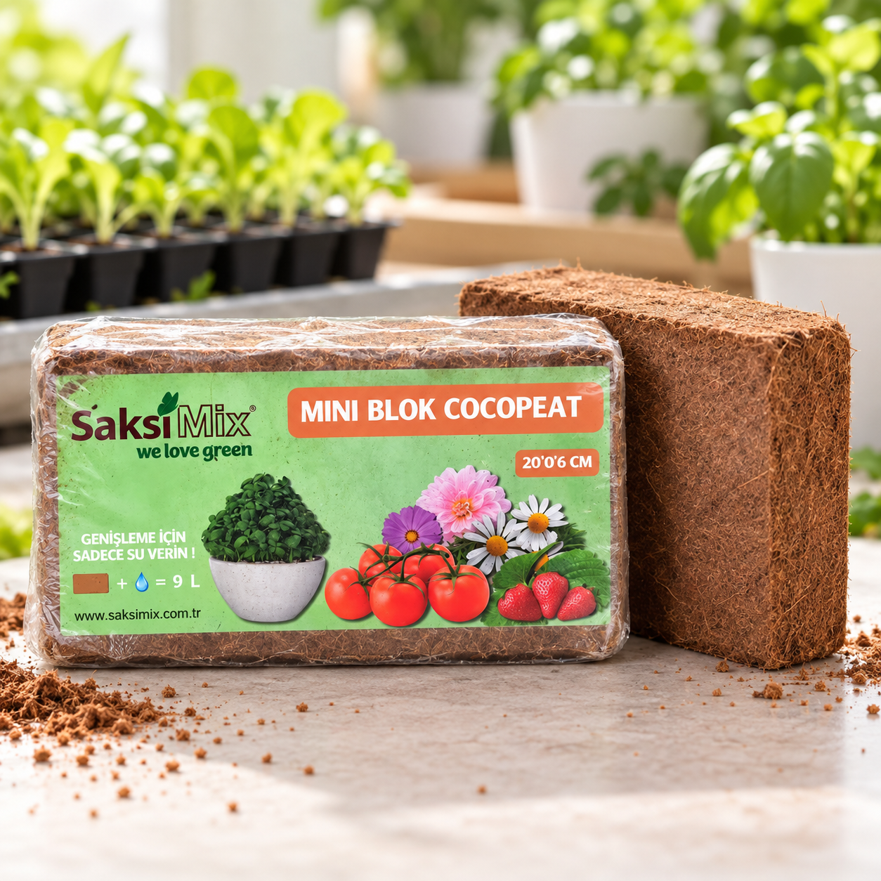 Mini Blok Cocopeat 9 Litre 650 Gr Sıkıştırılmış Hindistan Cevizi Torfu
